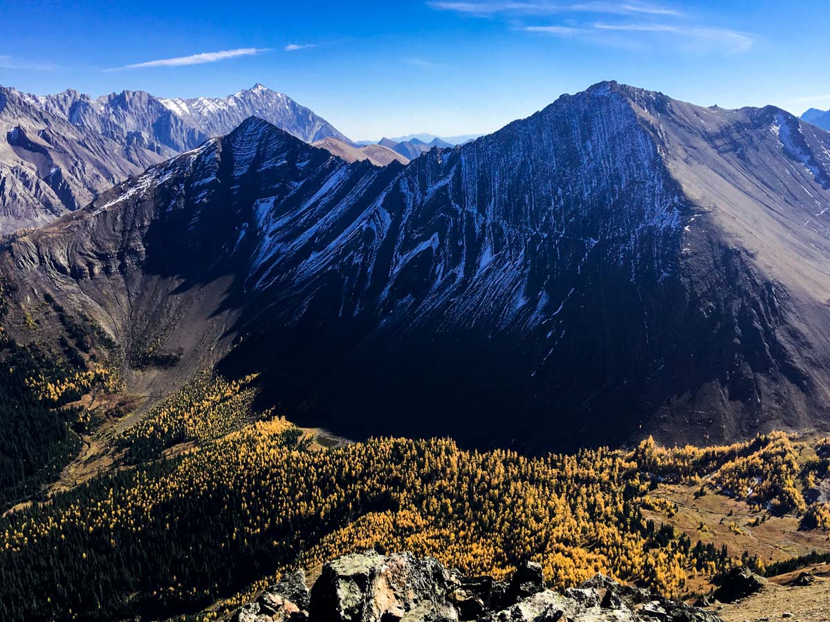 Highwood Pass parking lot from the Pocaterra Ridge Hike in Kananaskis, near Canmore