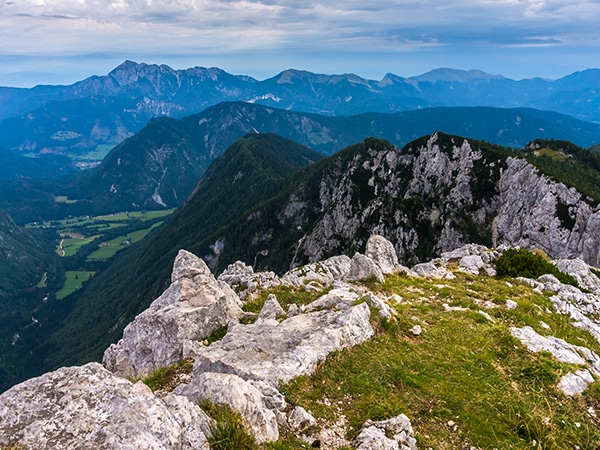 Trail of the Debela Peč hike in Julian Alps, Slovenia