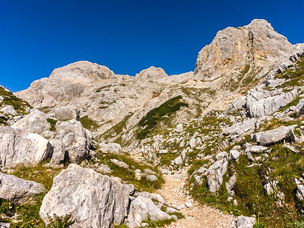 Trail of the Kredarica hike in Julian Alps, Slovenia