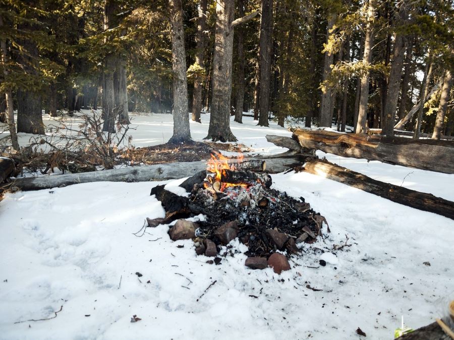 Log fire on the Mesa Butte hike from Bragg Creek, Kananaskis