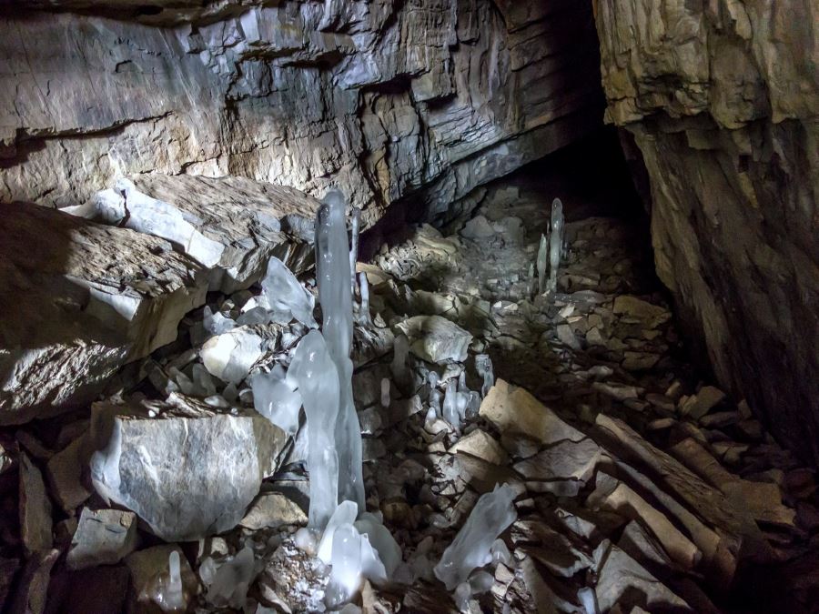 Inside the cave of the Canyon Creek Ice Caves Hike from Bragg Creek near Calgary