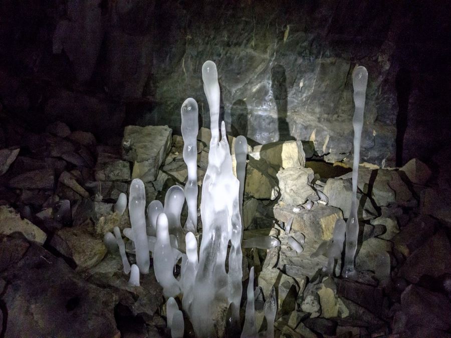 Inside the cave of the Canyon Creek Ice Caves Hike from Bragg Creek, Kananaskis