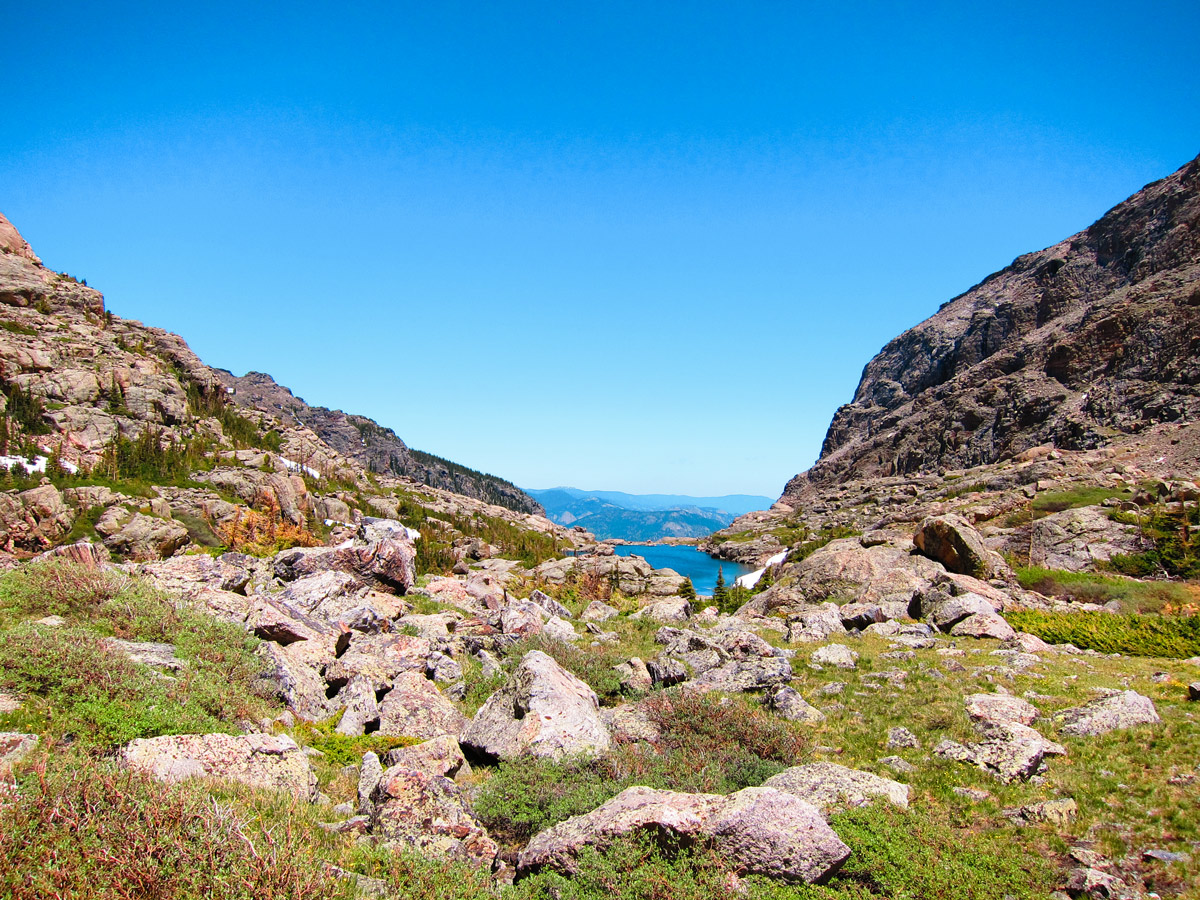 Views from the top on Sky Pond and Lake of Glass hike in Rocky Mountain National Park, Colorado