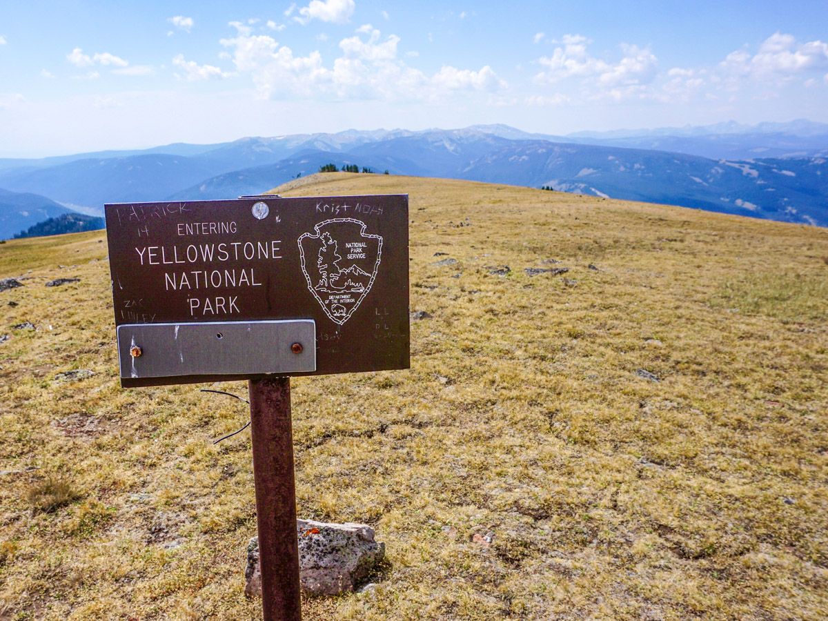 Sign on Sky Rim Hike in Yellowstone National Park