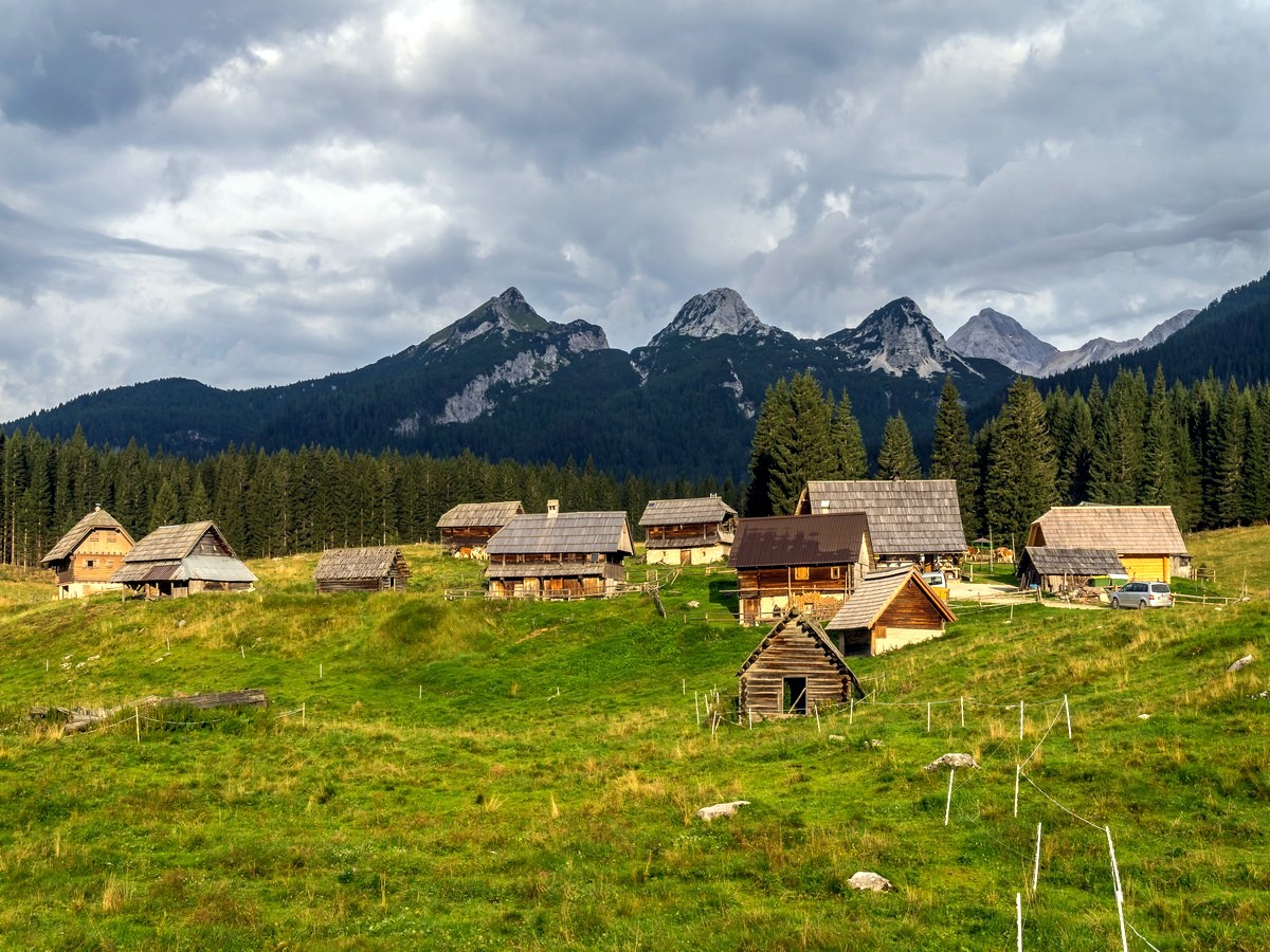 Sunrise at Zajavornik pasture on Debela Peč trail in Julian Alps, Slovenia