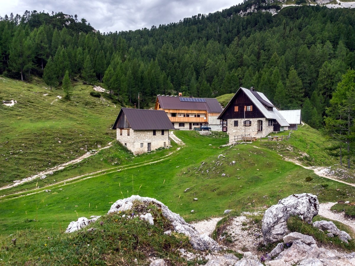 The Blejska hut at Lipanca pasture on Debela Peč trail in Julian Alps, Slovenia
