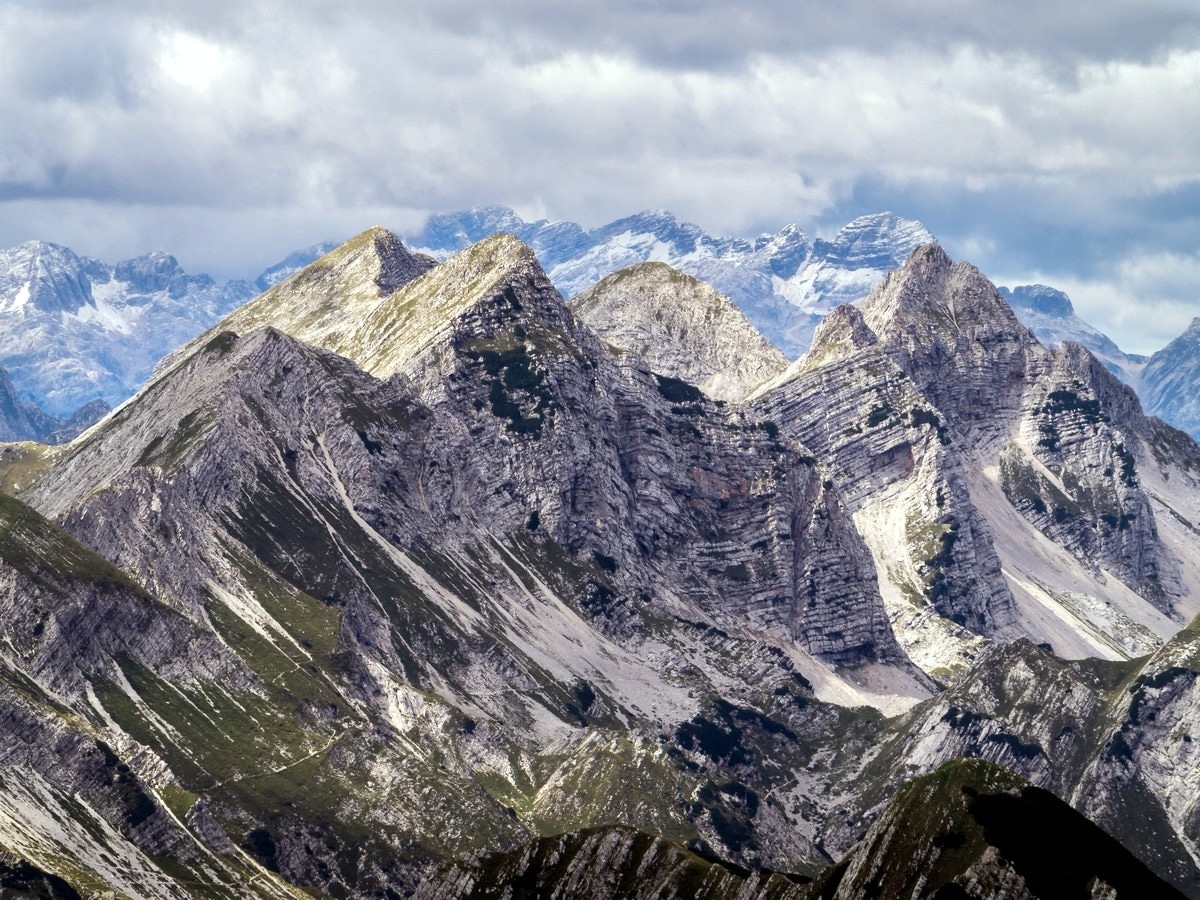 Mountains between Primorska and Gorenjska region on the Vogel and Rodica Hike in Julian Alps, Slovenia