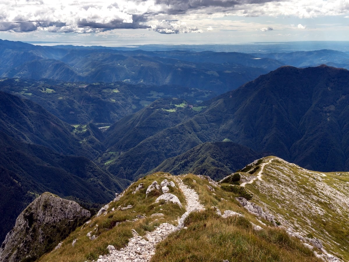 View south with the Gulf of Trieste on the horizon from the Vogel and Rodica Hike in Julian Alps, Slovenia