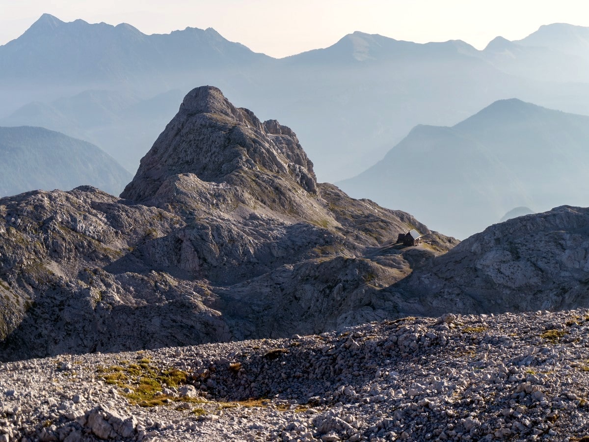 View east with Mount Velika Vrbanova Špica on Kredarica Hike in Julian Alps, Slovenia