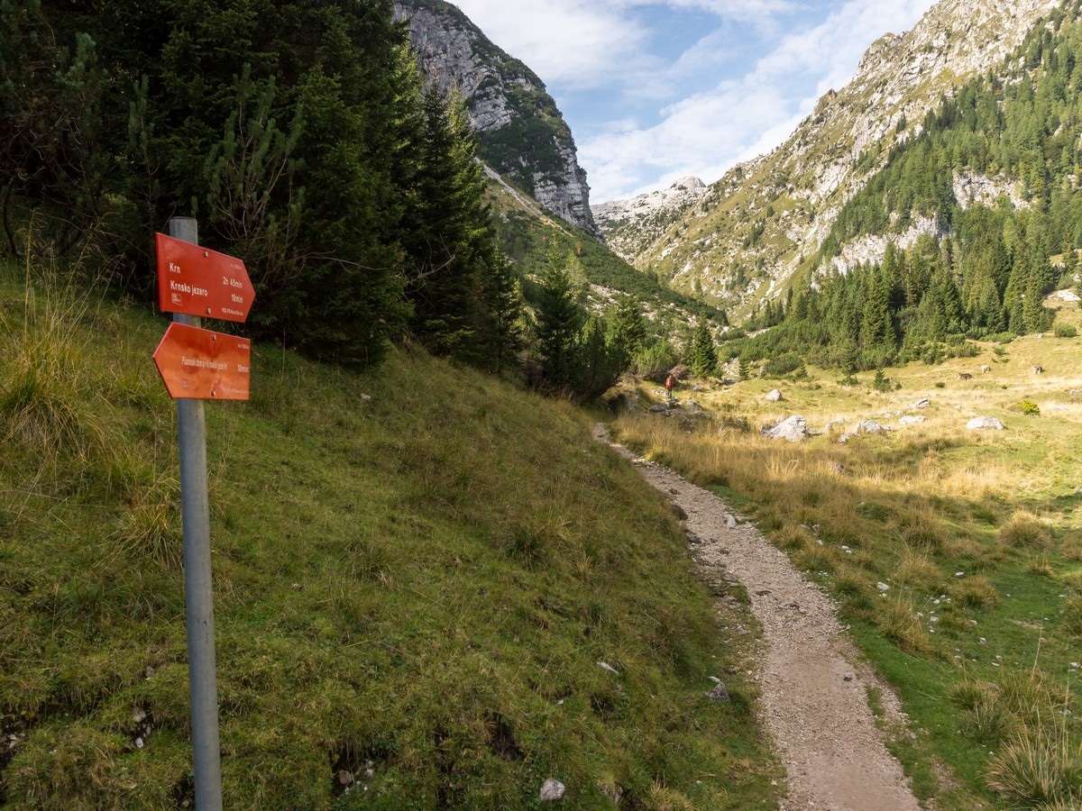 Trail to Krn lake on the battlefield of Mount Krn Hike in Julian Alps, Slovenia