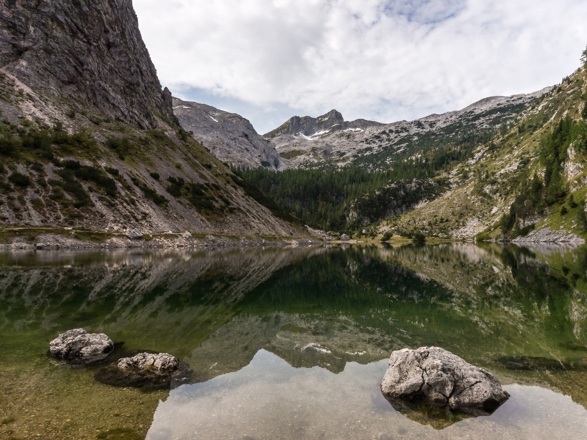Krn lake on the battlefield of Mount Krn Hike in Julian Alps, Slovenia