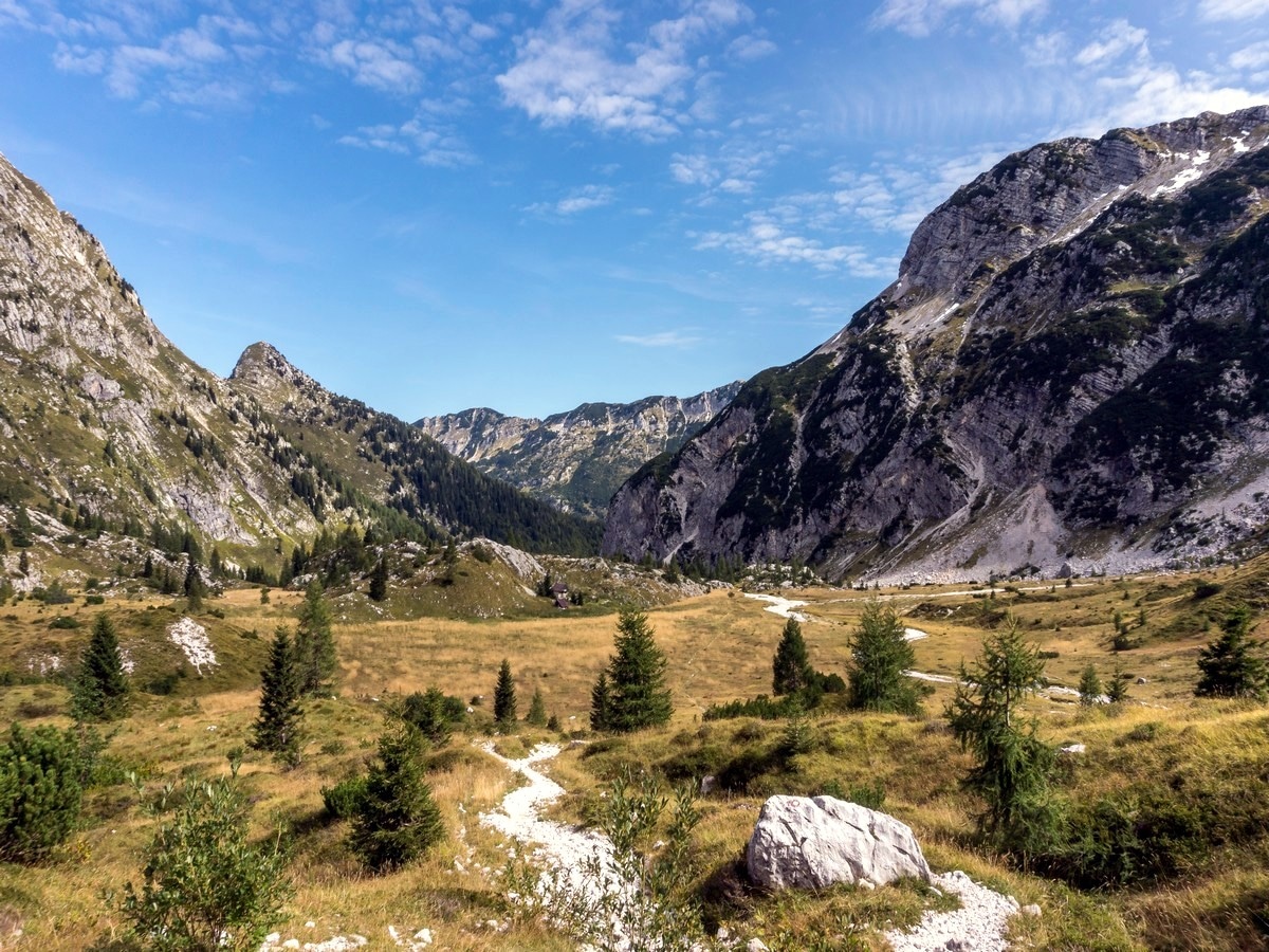 Na Polju pasture on the battlefield of Mount Krn Hike in Julian Alps, Slovenia