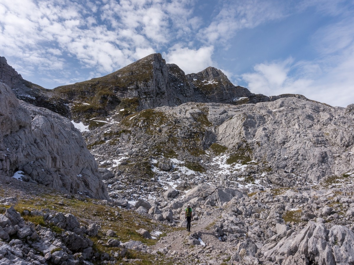 Northern approach to Mount Krn on the battlefield of Mount Krn Hike in Julian Alps, Slovenia