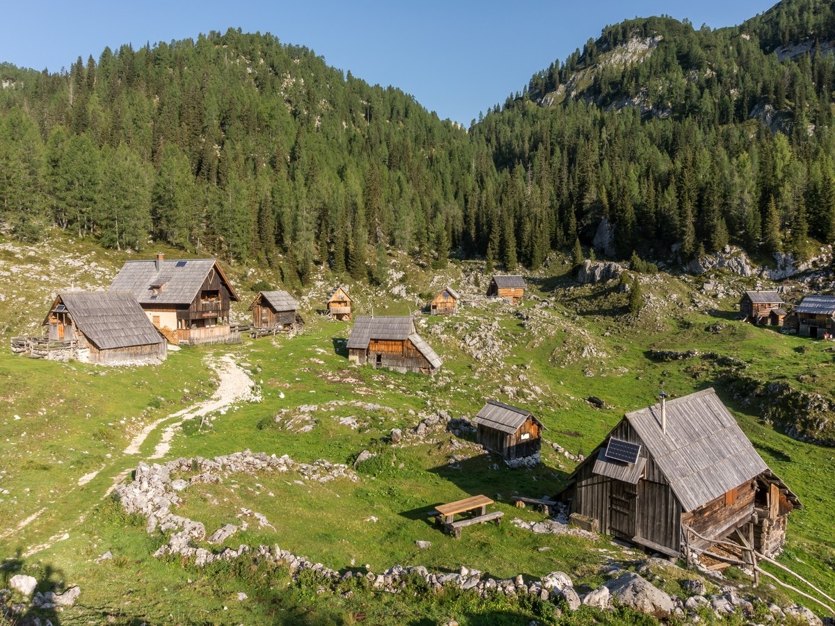 Dedno Polje pasture on the Valley of The Seven Lakes Hike in Julian Alps, Slovenia