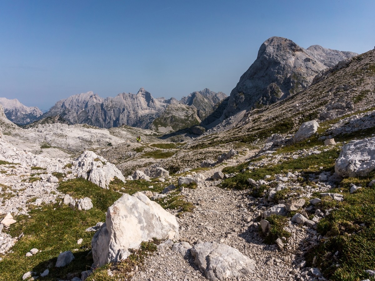 View north at Vrata Saddle on the Valley of The Seven Lakes Hike in Julian Alps, Slovenia