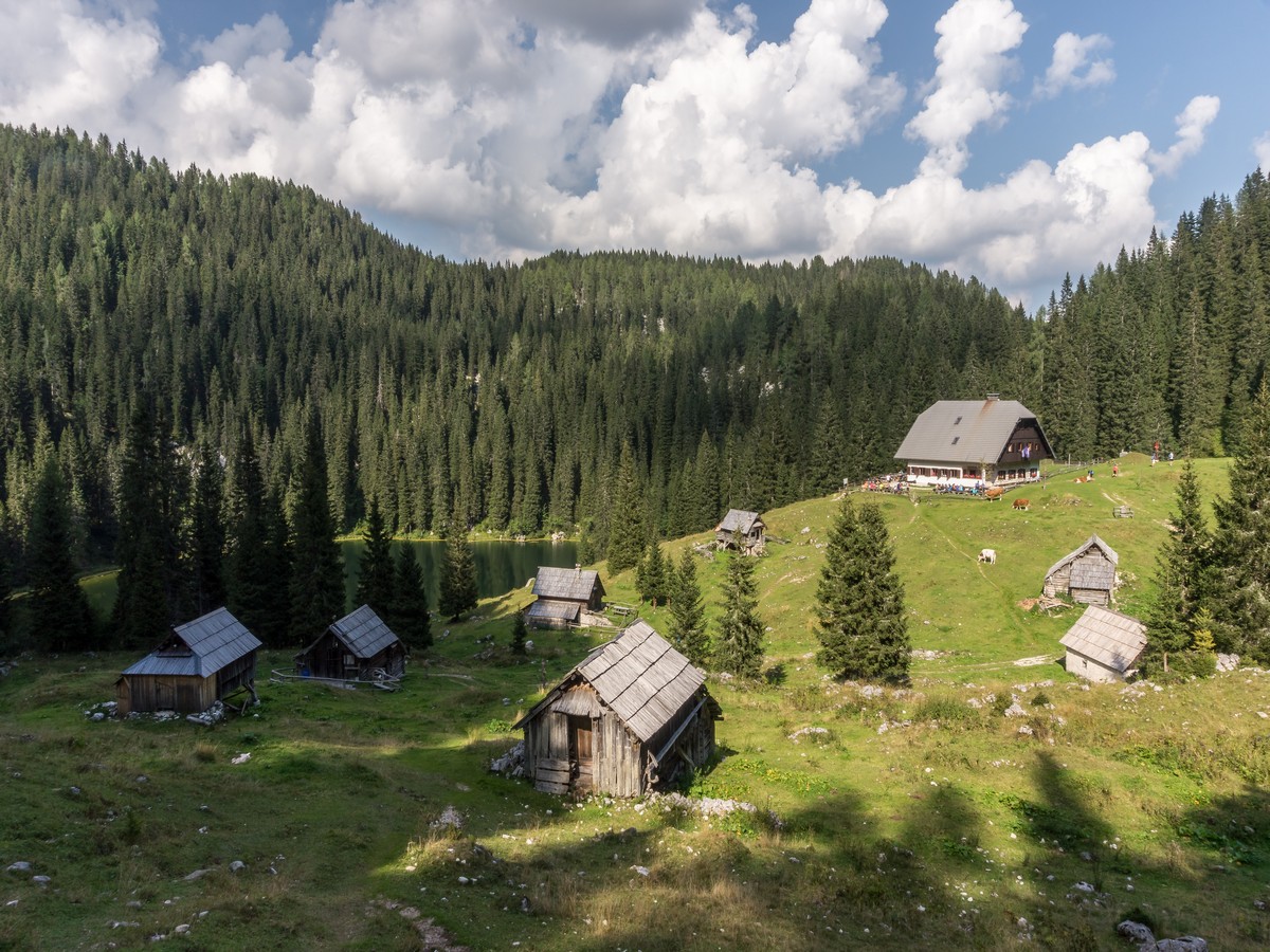 Descending to Planina pri Jezeru hut on the Valley of The Seven Lakes Hike in Julian Alps, Slovenia