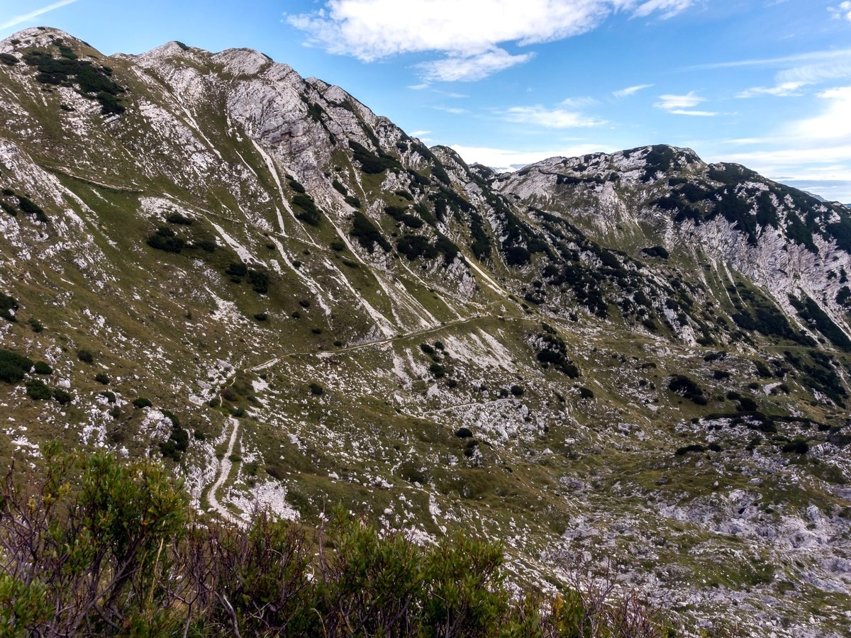 The path to Bogatin saddle on Komna and Lanževica Hike in Julian Alps, Slovenia