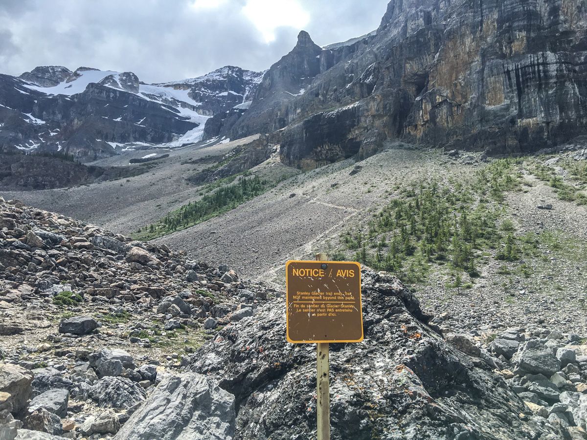 Sign on the Stanley Glacier Hike in Kootenay National Park, Canadian Rocky Mountains