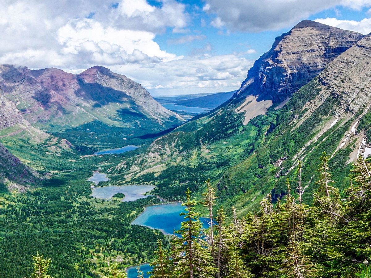 View from the mountain top at Swiftcurrent Pass Hike at Glacier National Park
