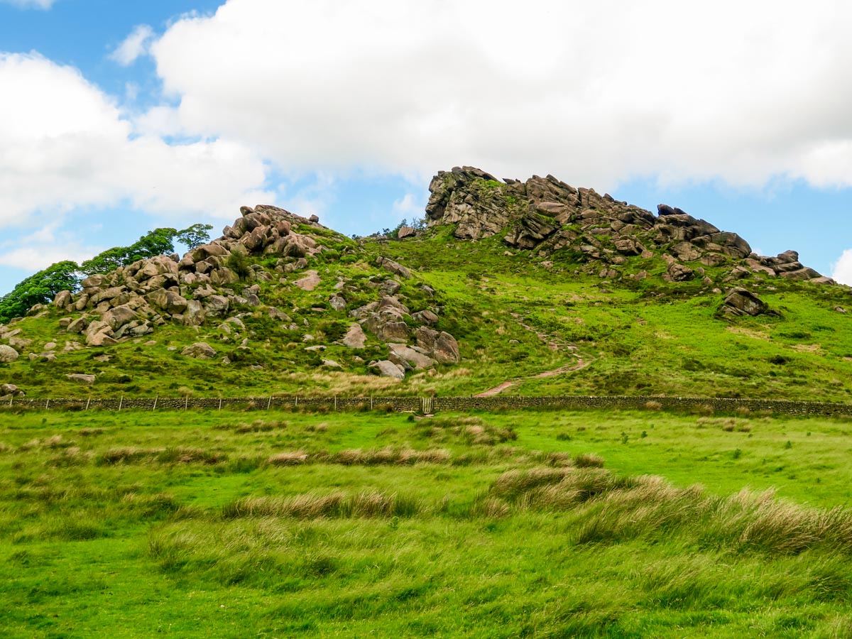 Grassy track of The Roaches and Lud's Church Hike in Peak District, England