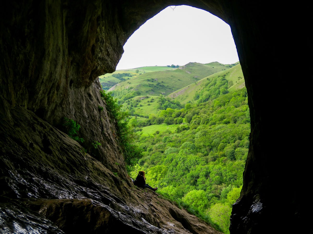 View across the Manifold Valley from inside of the cave on Thor's Cave and The Manifold Valley Hike in Peak District, England