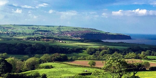 Panorama from the Ravenscar and Robin Hood's Bay walk in North York Moors, England