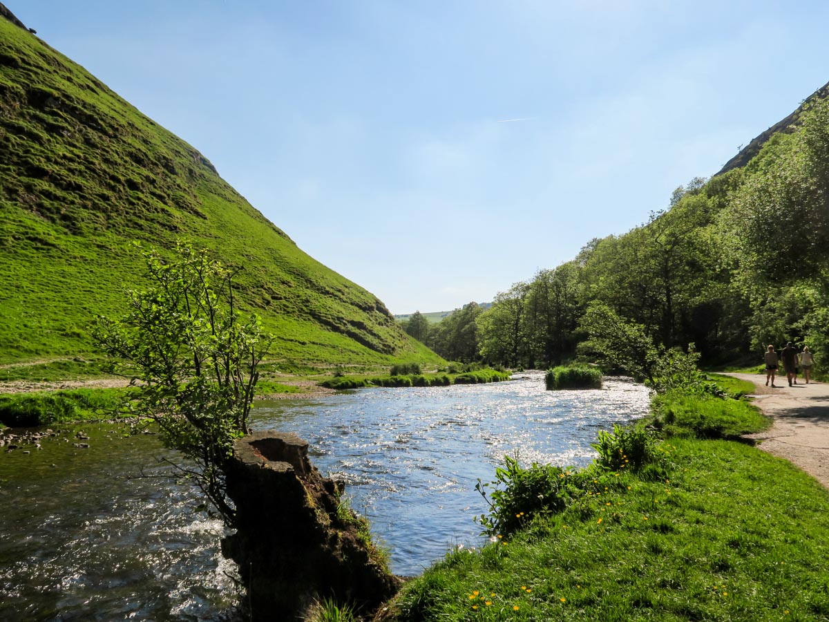 Trailhead at the River dove on Dovedale Circular walk in Peak District, England