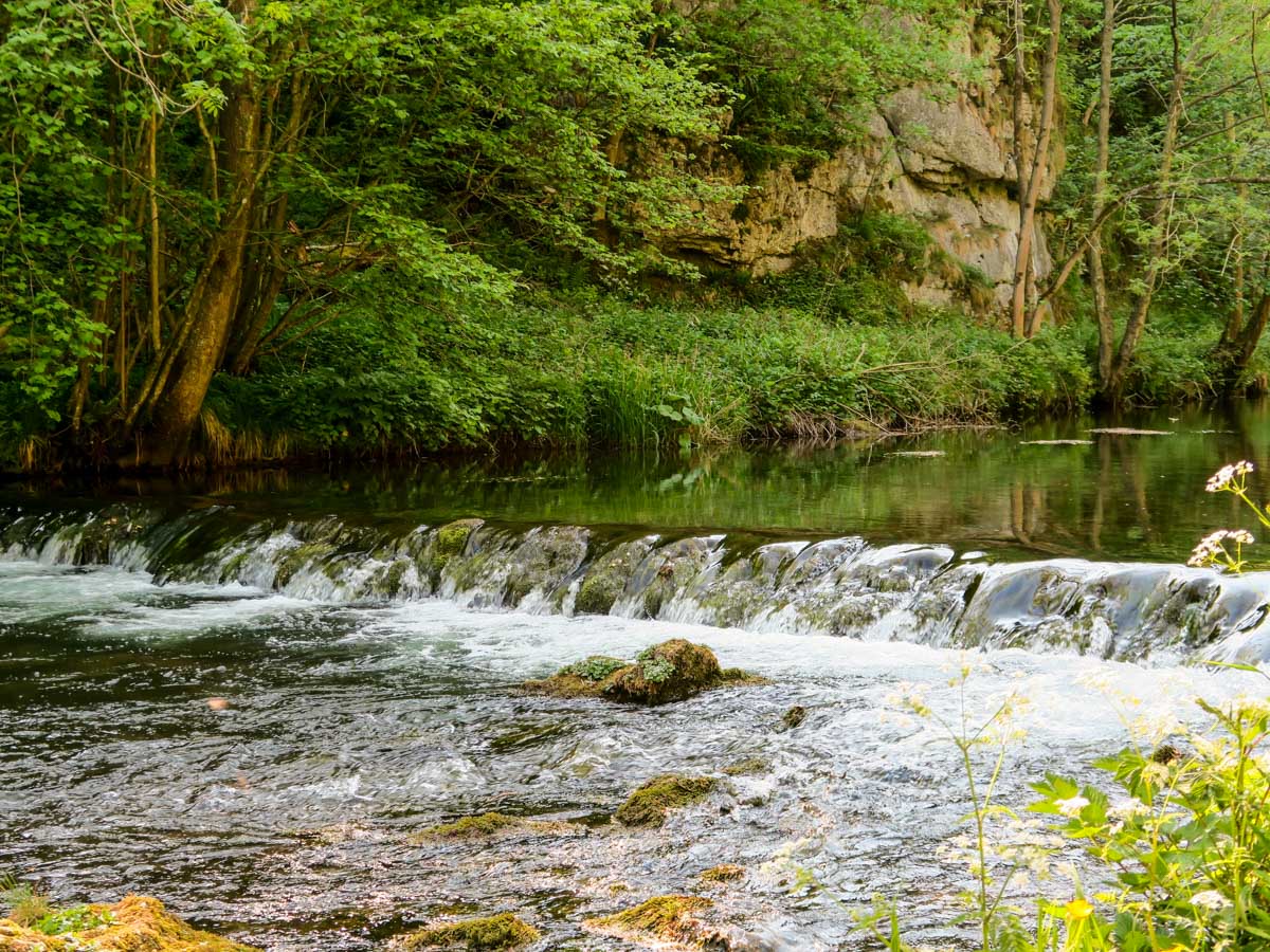River Weir along the Dovedale Circular Hike in Peak District, England