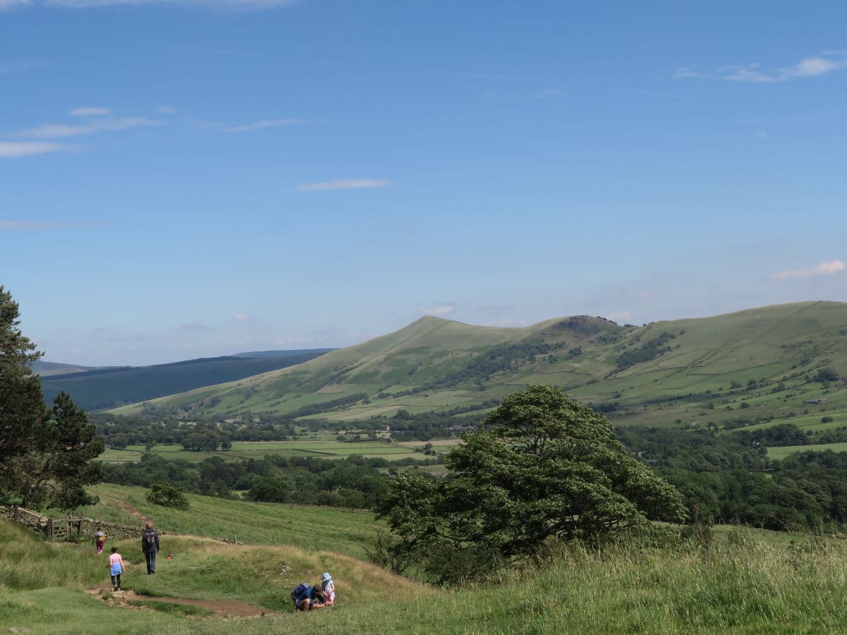 View from the Vale of Edale on Great Ridge and Win Hill Hike in Peak District, England