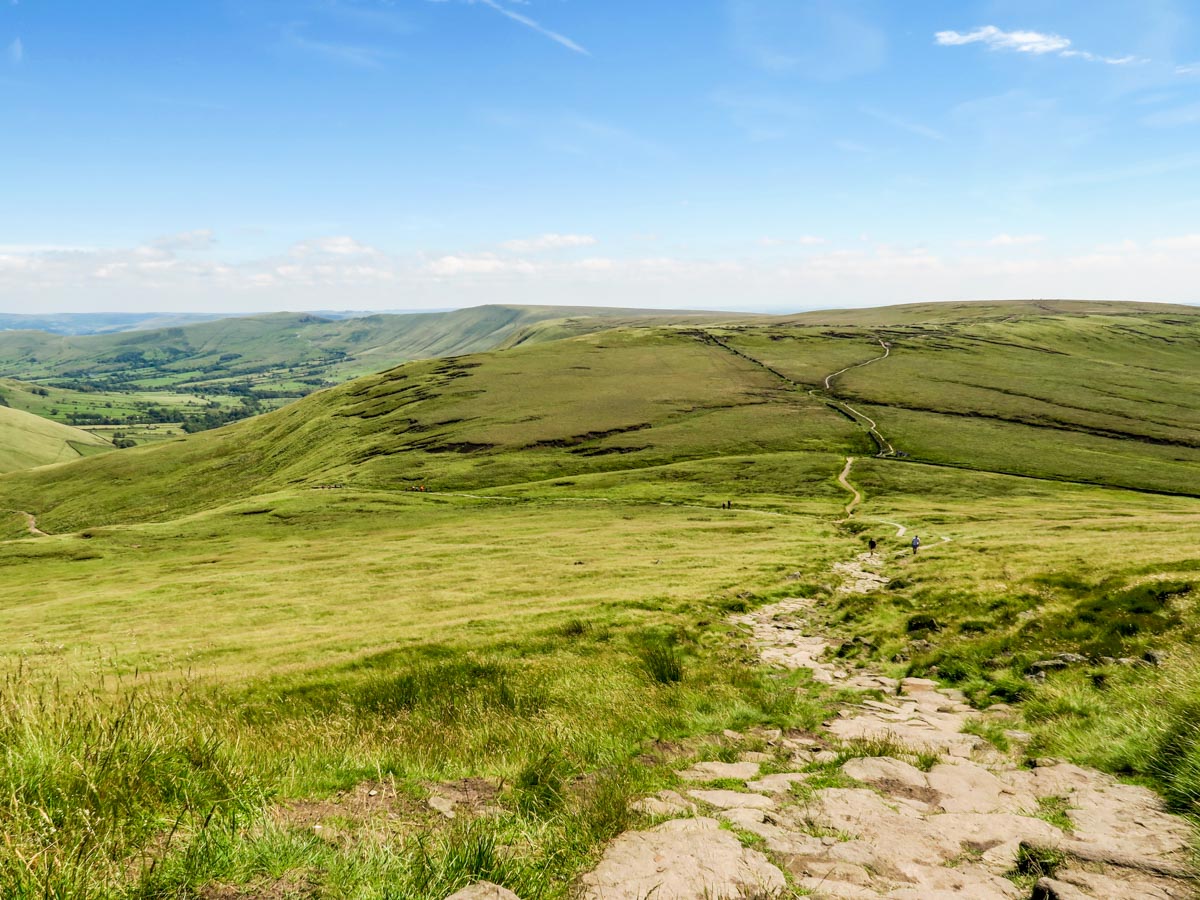 Descending off Edale Rocks on the Kinder Scout Hike in Peak District, England