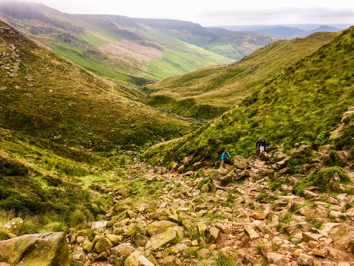 Final ascent on Kinder Scout Hike in Peak District, England