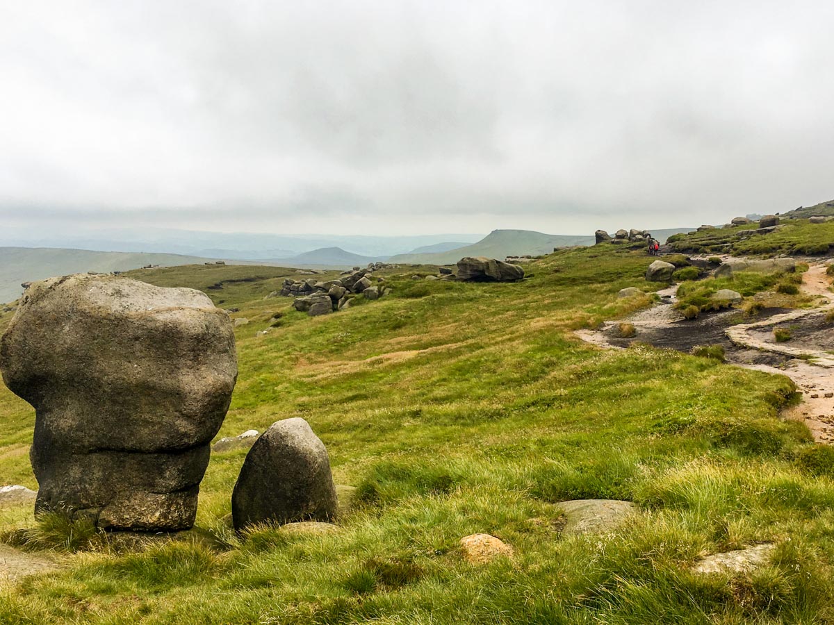 On top of the Kinder Plateau on the Kinder Scout Hike in Peak District, England