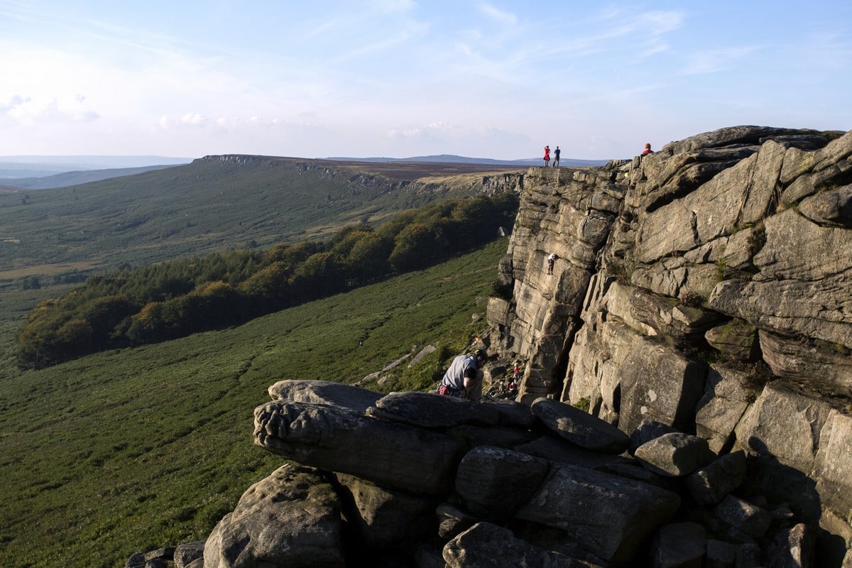 Looking out on the edge from the Stanage Edge from Hathersage Hike in Peak District, England