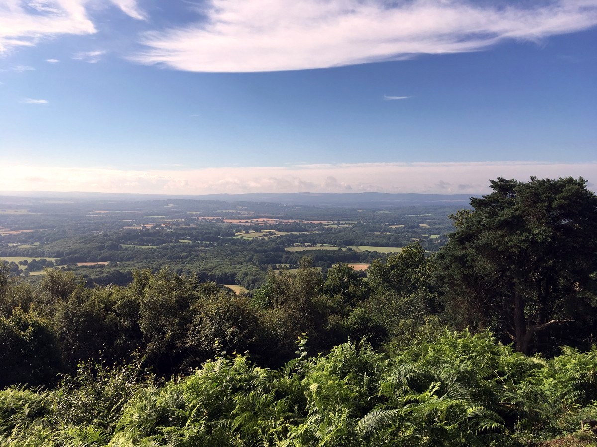Views across the west Weald on the Temple of the Winds Hike in South Downs, England