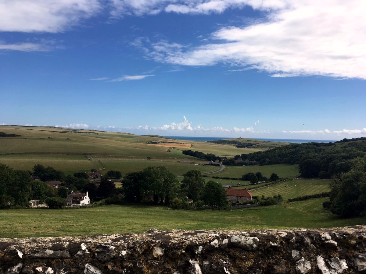 Views of the ocean and Bullock Down from the East Dean, Beachy Head and Birling Gap Hike in South Downs, England