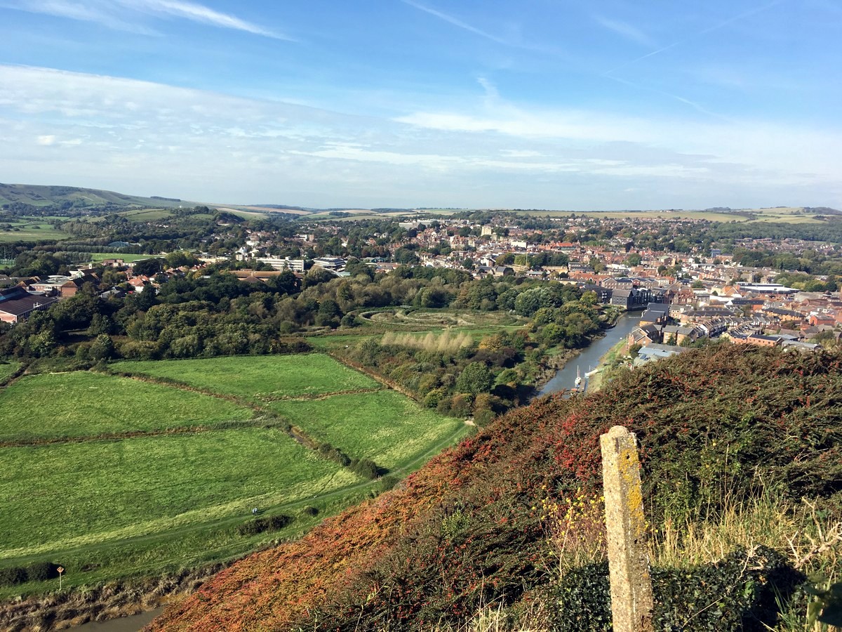 View of Lewes from the Glynde and Mount Caburn Hike in South Downs, England