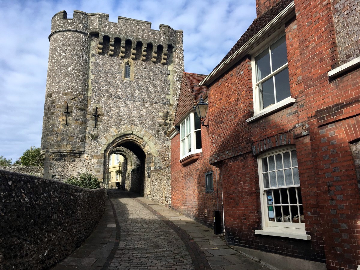 The entrance to Lewes Castle near the station on the Hassocks to Lewes Hike in South Downs, England