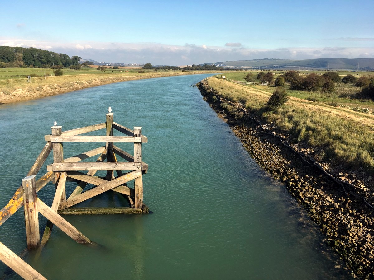 Bridge view of the River Ouse on the Southease and the River Ouse Hike in South Downs, England