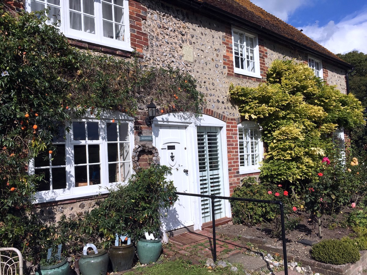 Cottages in the village of Rodmell from the Southease and the River Ouse Hike in South Downs, England