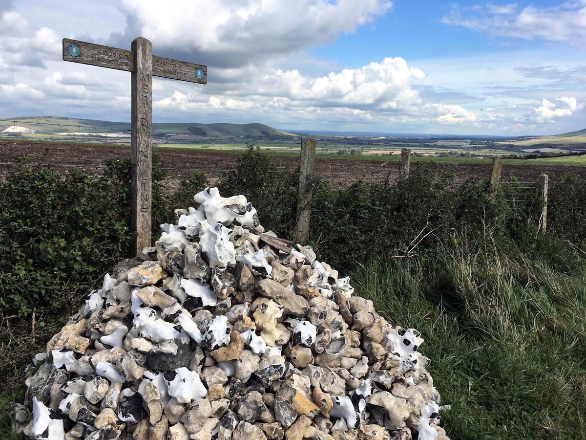 Flint stack on the Southease and the River Ouse Hike in South Downs, England