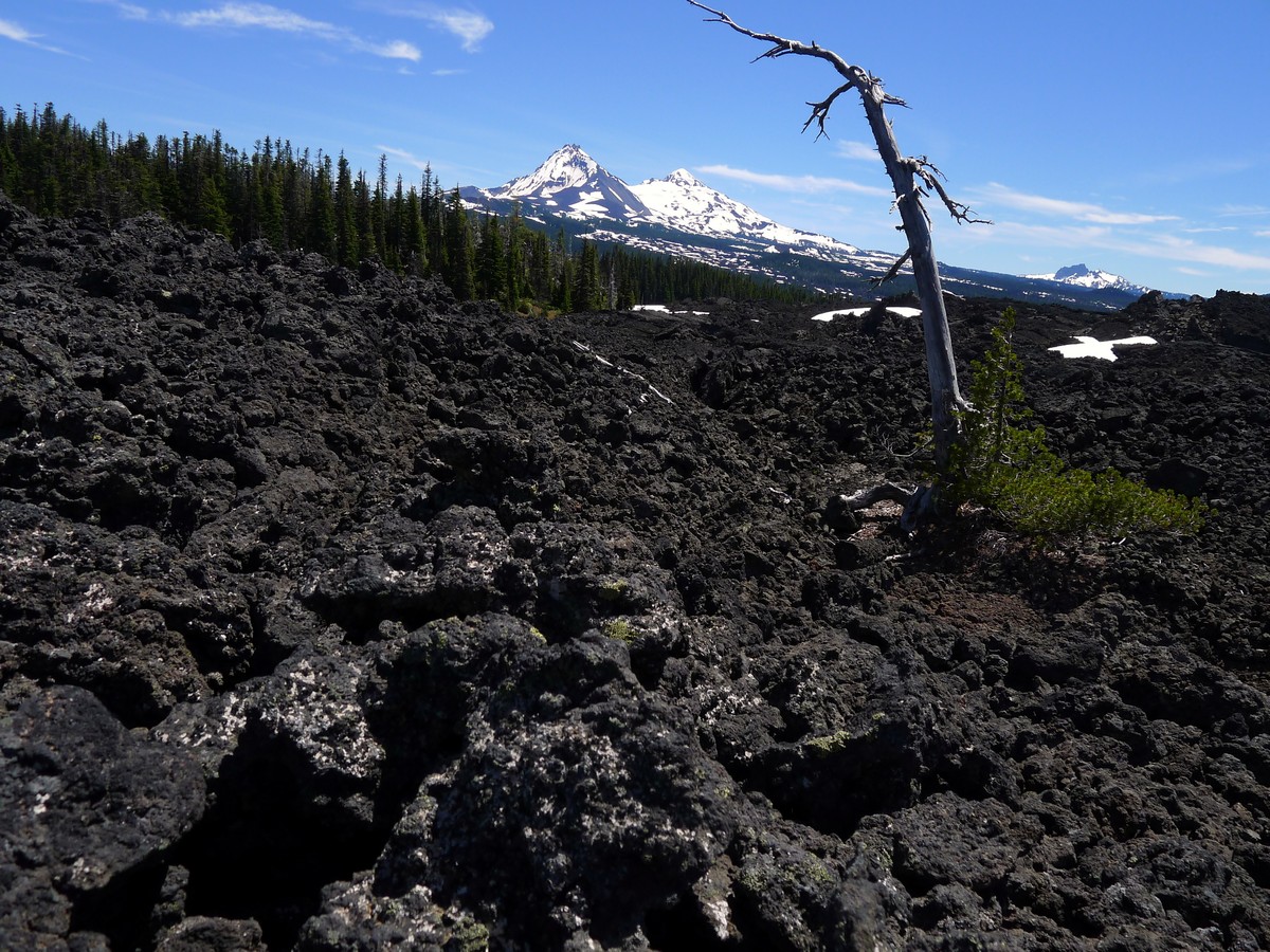 View of the Three Sisters on the Belknap Crater Hike near Bend, Oregon