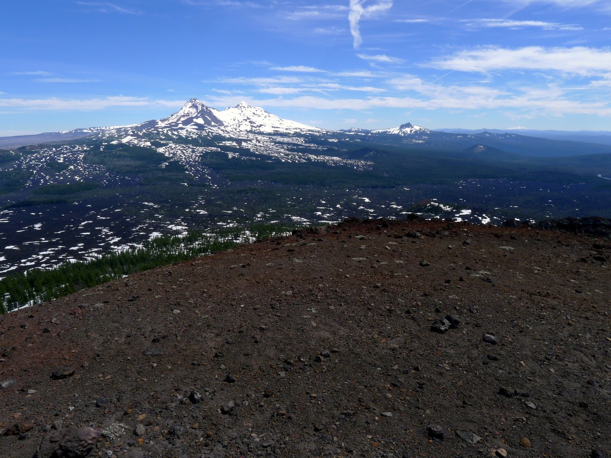 Looking south towards the Three Sisters on the Belknap Crater Hike near Bend, Oregon