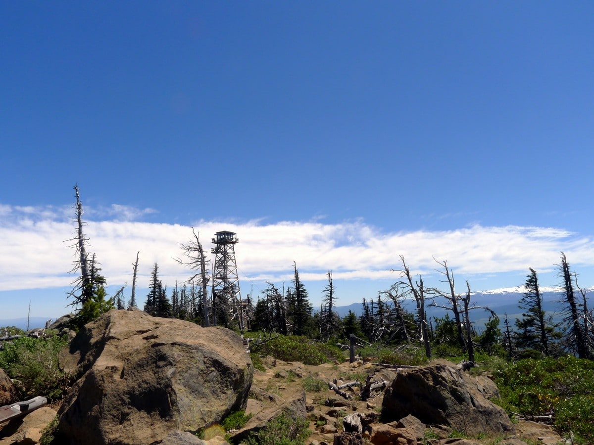 Fire lookout from the summit on the Black Butte Hike near Bend, Oregon