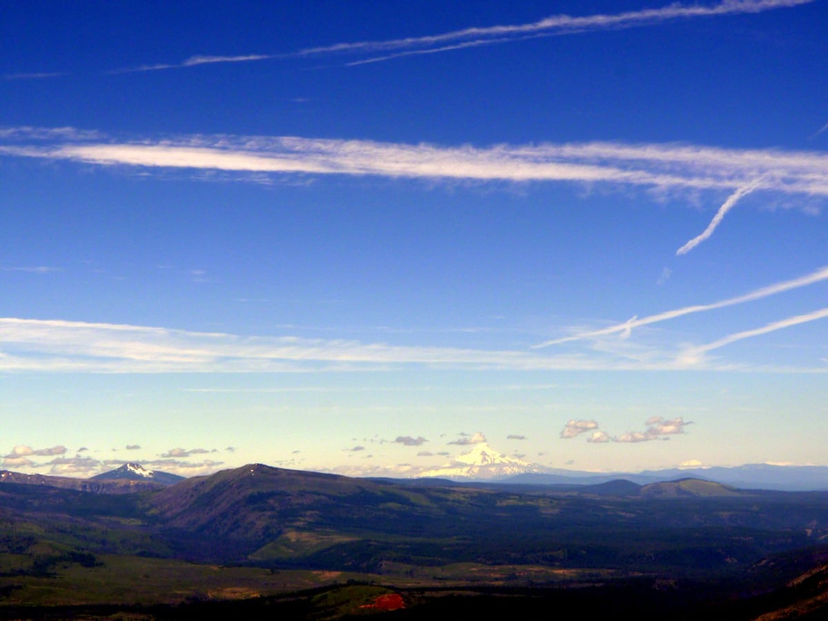 Mt Hood is barely visible on the Black Butte Hike near Bend, Oregon