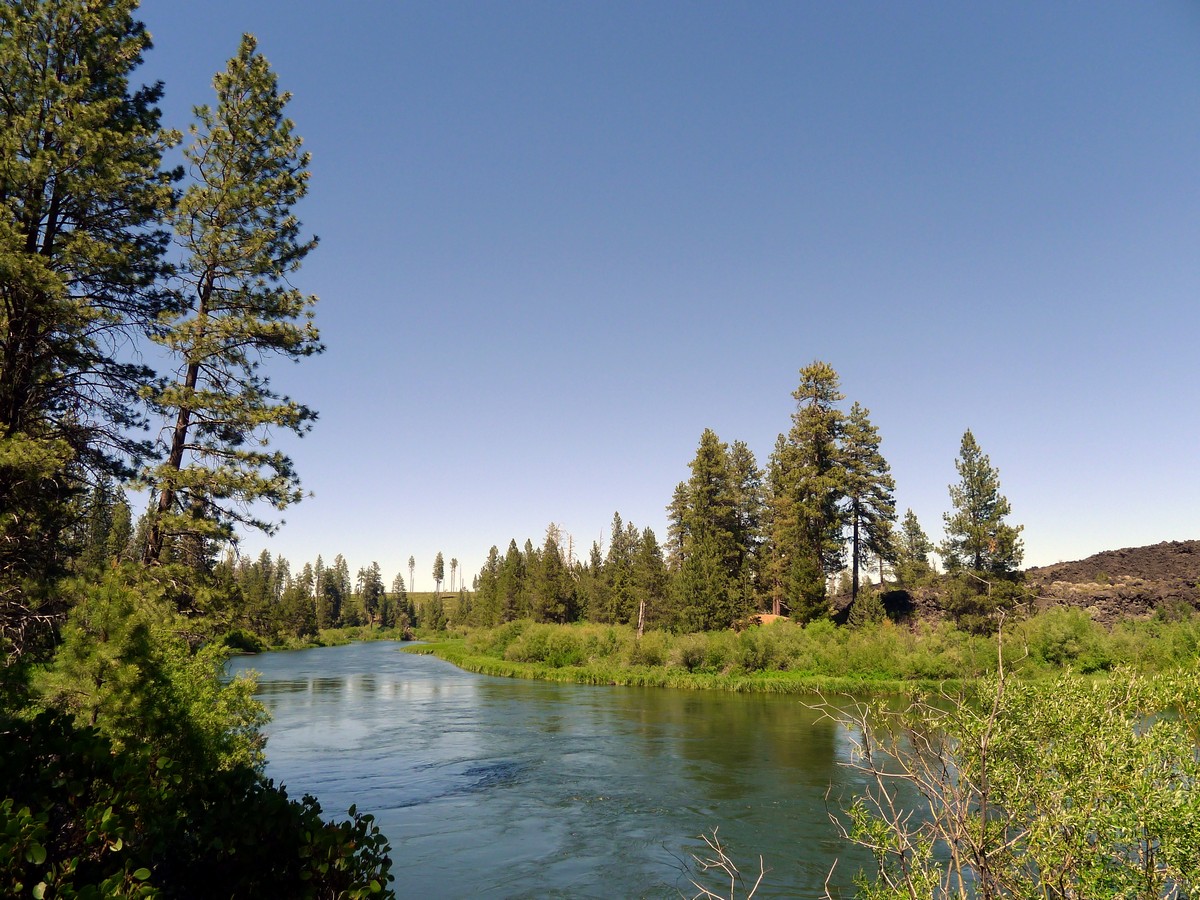 Flatwater before the falls on the Benham Falls Hike near Bend, Oregon