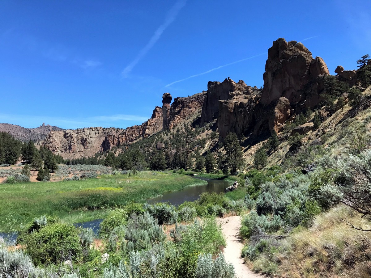 Black side of the rock on the Smith Rock's Misery Ridge Loop Hike near Bend, Oregon