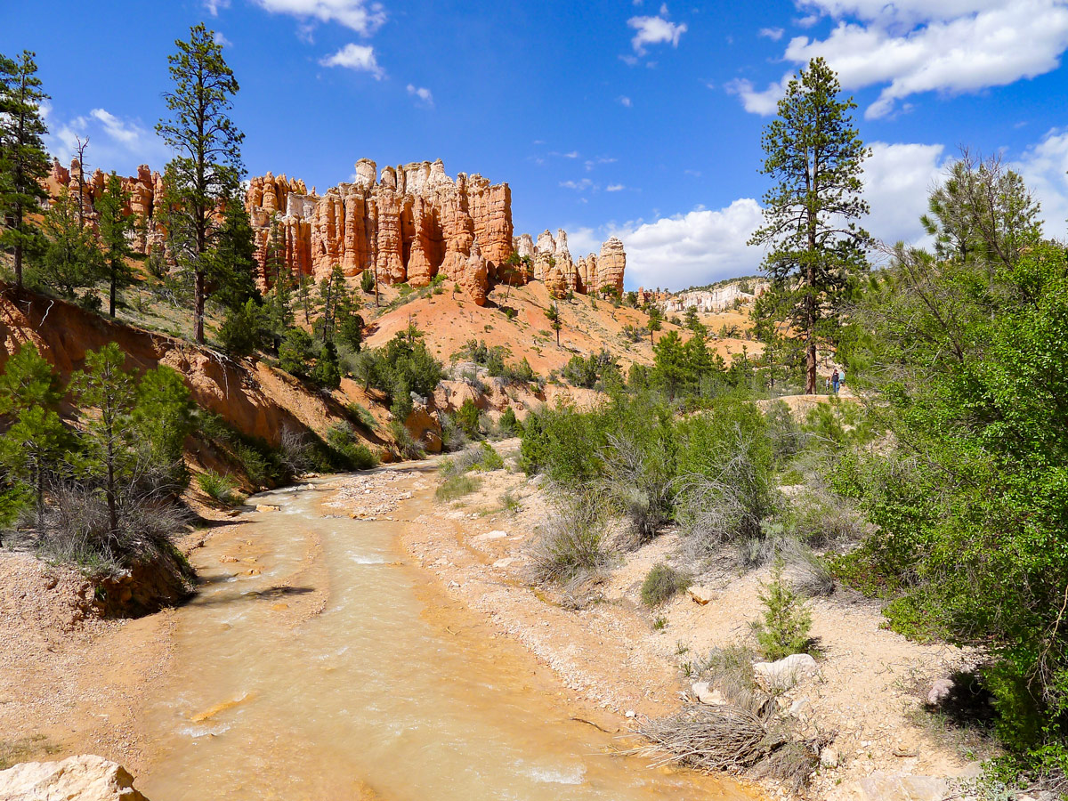 River and hoodoos on Mossy Cave trail hike in Bryce Canyon National Park