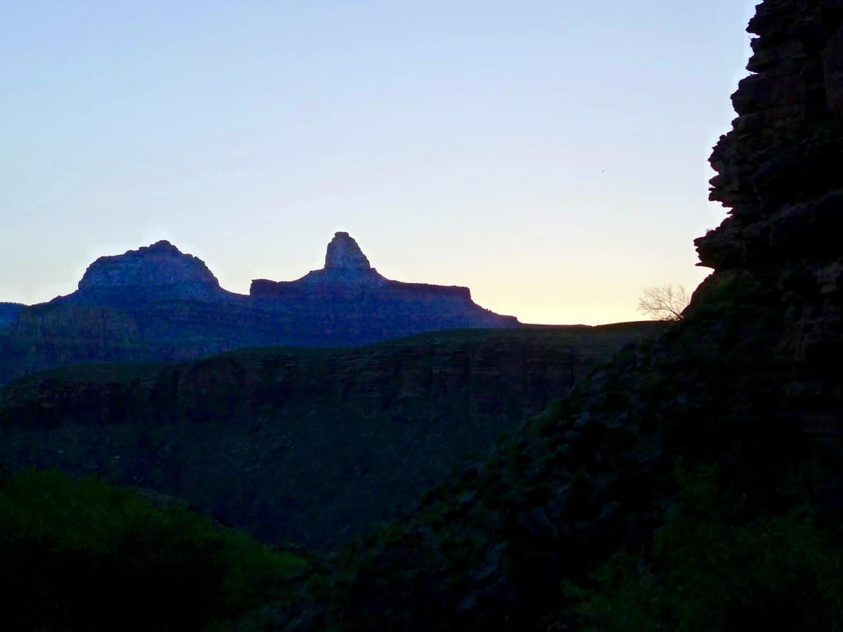 Sunrise hiking up the Bright Angel Trail Hike in Grand Canyon National Park, Arizona