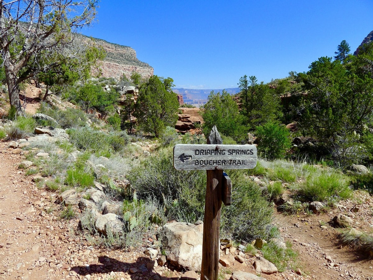 Trail junction of the Dripping Springs Hike in Grand Canyon National Park, Arizona