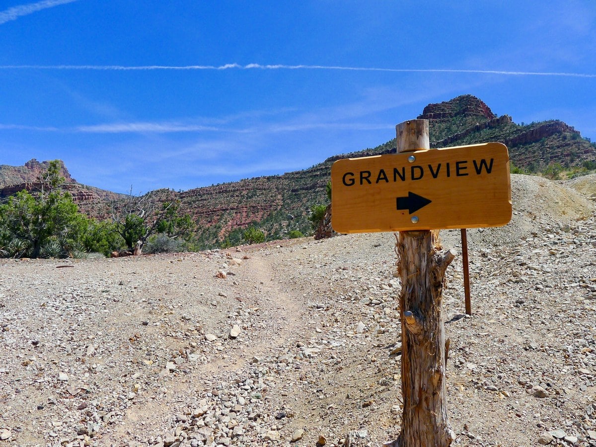 Grandview trail sign on the Grandview Trail Hike in Grand Canyon National Park, Arizona